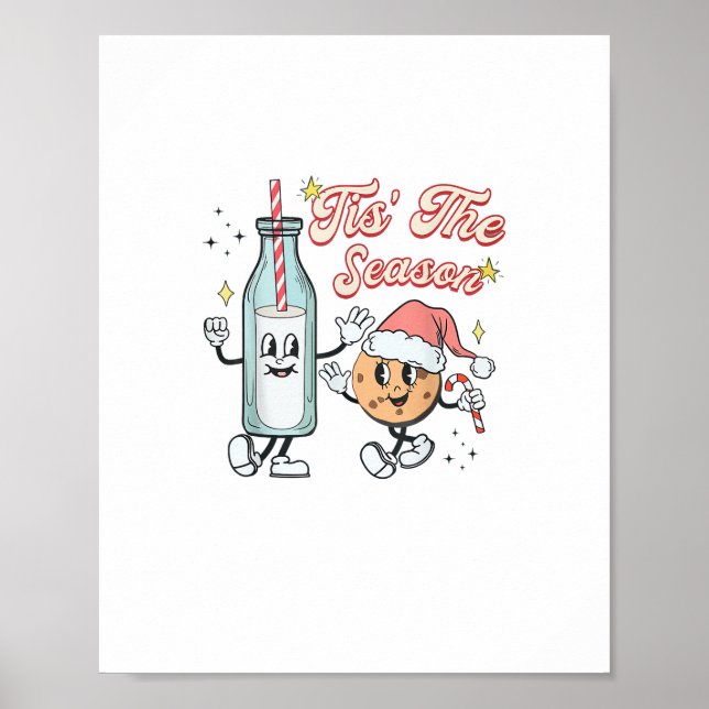 Póster Tis The Season Retro Milk And Cookie Christmas (Frente)