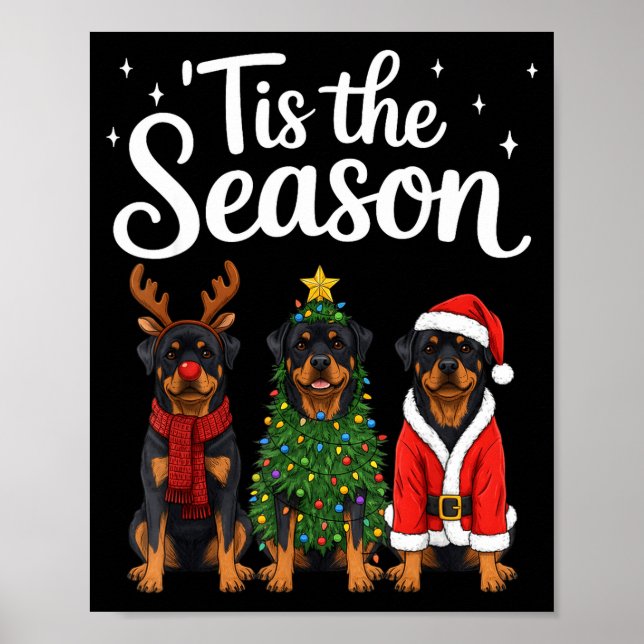 Póster Tis The Season Rottweiler Christmas Santa Rottie D (Frente)