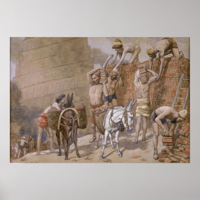 Póster Tissot - Construyendo la Torre de Babel 1896 (Frente)