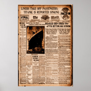 Póster Titanic Se Reporta Hundiendo Sepia Vintage Maritim