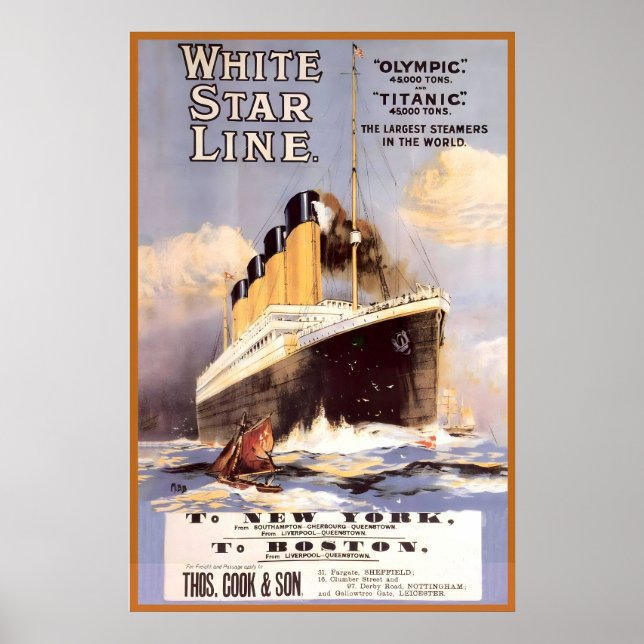Póster Titanic White Star Line Los vapores más grandes en (Frente)