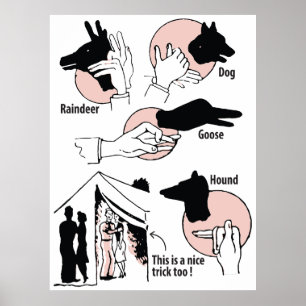 Póster Títeres de sombras chinescas, buen truco, humor, v