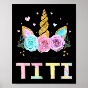 Póster Titi Unicornio Floral Cumpleaños Niña Familia a Ju