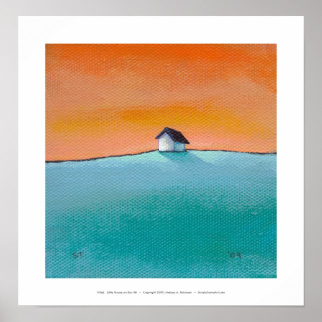 Póster Titulado: Pequeña casa en la colina - paisaje de a (Frente)