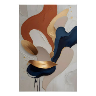 Póster Título Arte abstracto moderno terracota naval dora