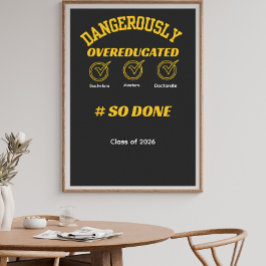 Póster Título de graduación divertido dorado y negro