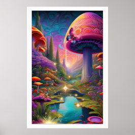Póster Título Encanto Fantasía Paisaje Mushroom Art
