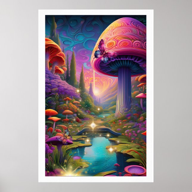 Póster Título Encanto Fantasía Paisaje Mushroom Art (Frente)