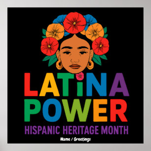 Póster Título: Mujeres Latina Power Flores Hispánicas Mes