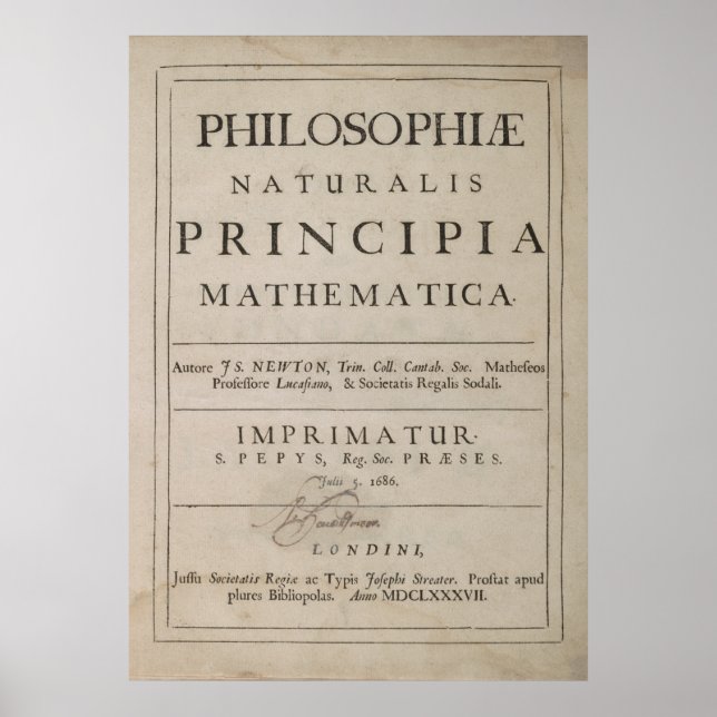 PÓSTER TÍTULO PÁGINA DE PRINCIPIA MATHEMATICA 1687 (Frente)