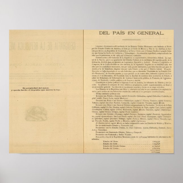 Póster Título Página del Atlas de México 1874 (Frente)