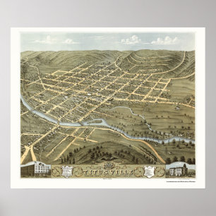 Póster Titusville, Mapa Panorámico PA - 1871