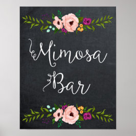Póster tiza mimosa bar signo floral