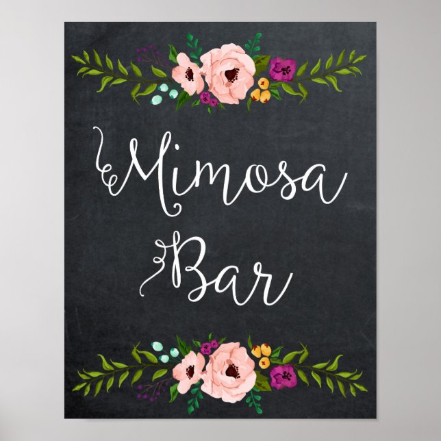 Póster tiza mimosa bar signo floral (Frente)