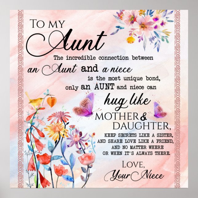 Póster To My Aunt Gift, Butterfly Gift From Niece (Frente)