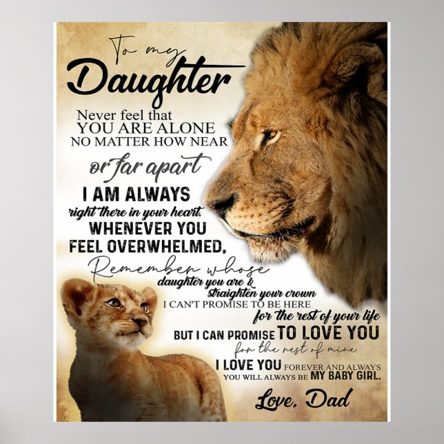 Póster To My Daughter Lion Family Gift, Daughter Birthday (Frente)