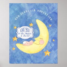 Póster To the Moon n Back Baby Name Template Watercolor