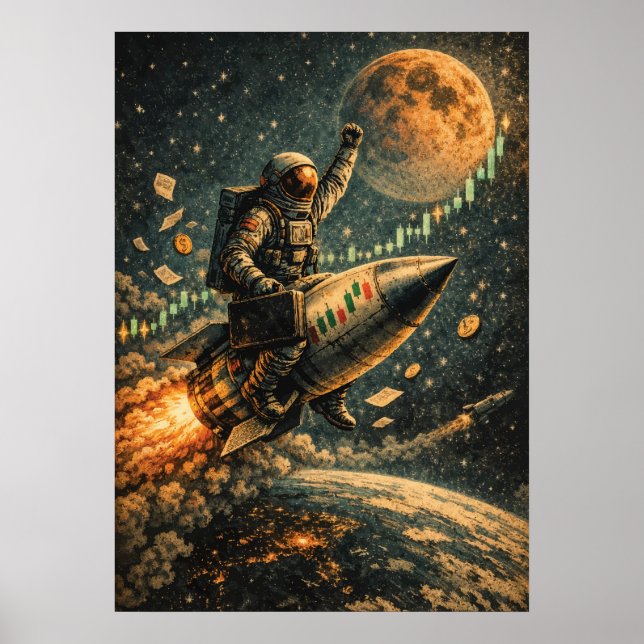 Póster To The Moon - Trading Astronaut, Forex, Crypto  (Frente)