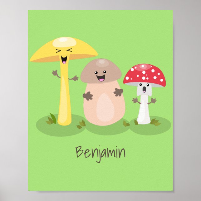 Póster Toadstool de hongos de hongo de kawaii (Frente)