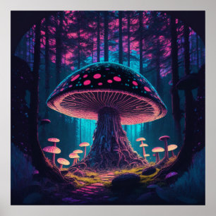 Póster Toadstool gigante espeluznante en el bosque
