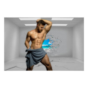Póster Toalla de hombre de SlipperyJoe rota pared de ladr