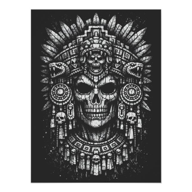 Póster Tocado de cráneo azteca de BurnsInHell (Anverso)