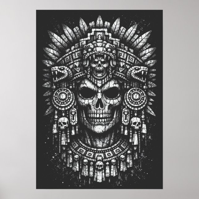 Póster Tocado de cráneo azteca de BurnsInHell (Frente)