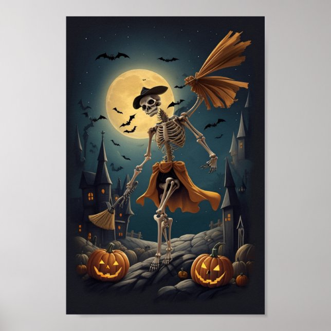 Póster Tocante Calabaza de Skeleton tallando - ¡Consígues (Frente)