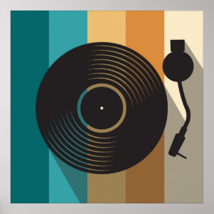 Póster Tocar Discos de Vinilo Antiguo Minimalista Música