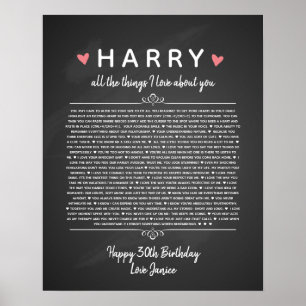 Póster todas las cosas que amo de ti aniversario de bodas