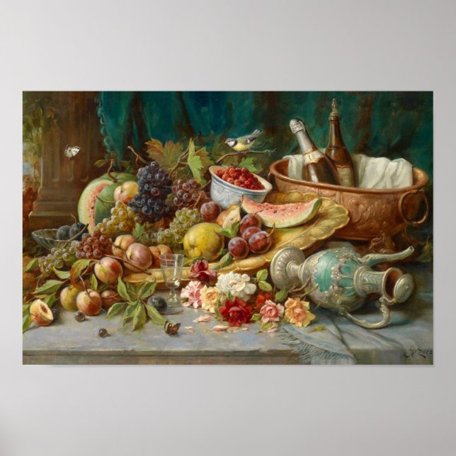 Póster Todavía la vida con fruta y vinagre de Zatzka (Frente)