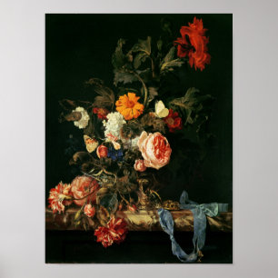 Póster Todavía la vida con los cachorros y Rosas