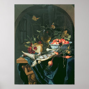 Póster Todavía vida con el disco de los pescados