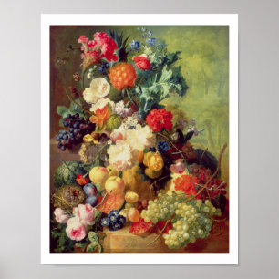 Póster Todavía vida con las flores y la fruta