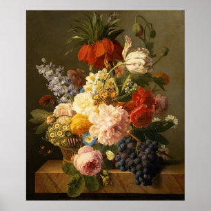 Póster Todavía vida con las flores y la fruta, 1827