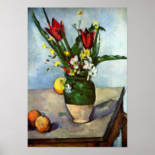 Póster Todavía vida, tulipanes y manzanas de Paul Cezanne
