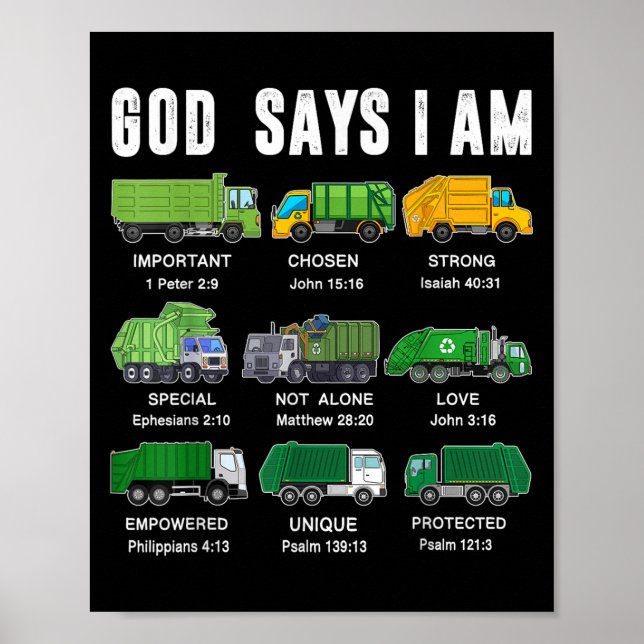 Póster Toddler Boy God Says I Am Garbage Truck Jesus Brot (Frente)