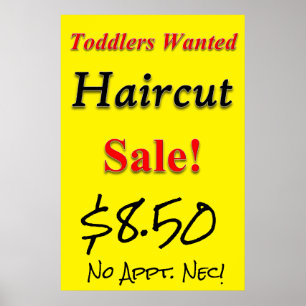 Póster Toddlers Wanted Haircut Sale Beauty Salon Poster