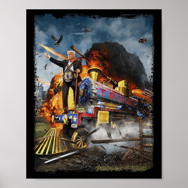 Póster Todo a bordo del gracioso Donald Trump en el tren  (Frente)