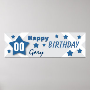 Póster TODO AÑO Estrella de cumpleaños Banner AZUL y SILV