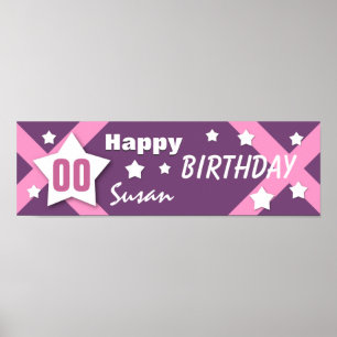 Póster TODO AÑO Estrella de Cumpleaños Banner Pink and Pu