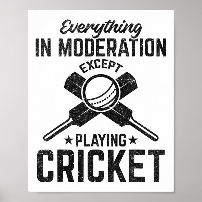 Póster Todo con moderación excepto jugar cricket (Frente)