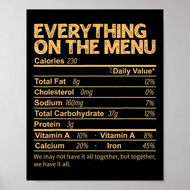 Póster Todo En El Menú Nutrición Hechos Gracias (Frente)