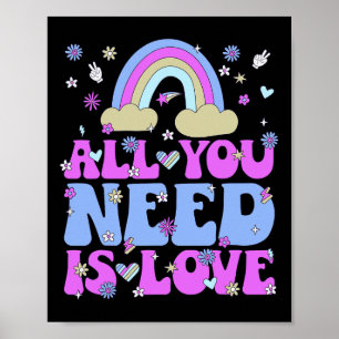 Póster Todo lo que necesitas es amor 60's Retro Groovy Hi