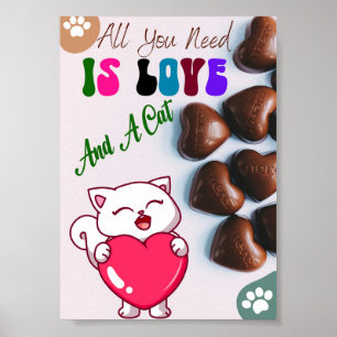 Póster Todo Lo Que Necesitas Es Amor Y Un Gato, Amantes D