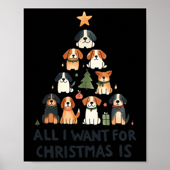 Póster Todo Lo Que Quiero Para Los Navidades Es Perros Xm (Frente)