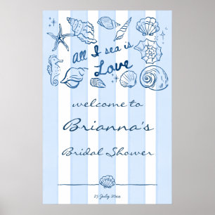 Póster Todo lo que veo es amor conchas de mar bienvenida 