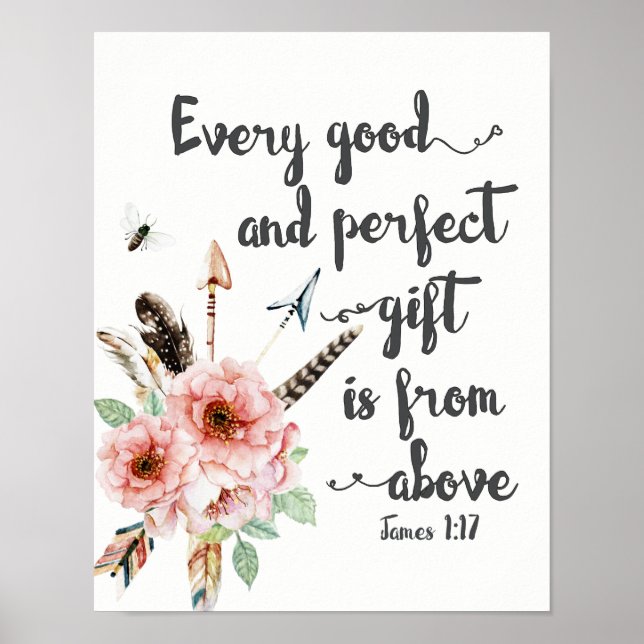 Póster Todo regalo bueno y perfecto es de arriba (Frente)