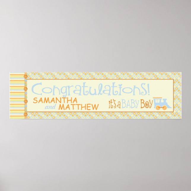 Póster ¡Todos a bordo! Tren Banner de Baby Shower (Frente)