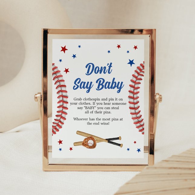 Póster Todos los Baby Shower de béisbol no dicen bebé (Sports Baby Shower Don't Say Baby Sign)